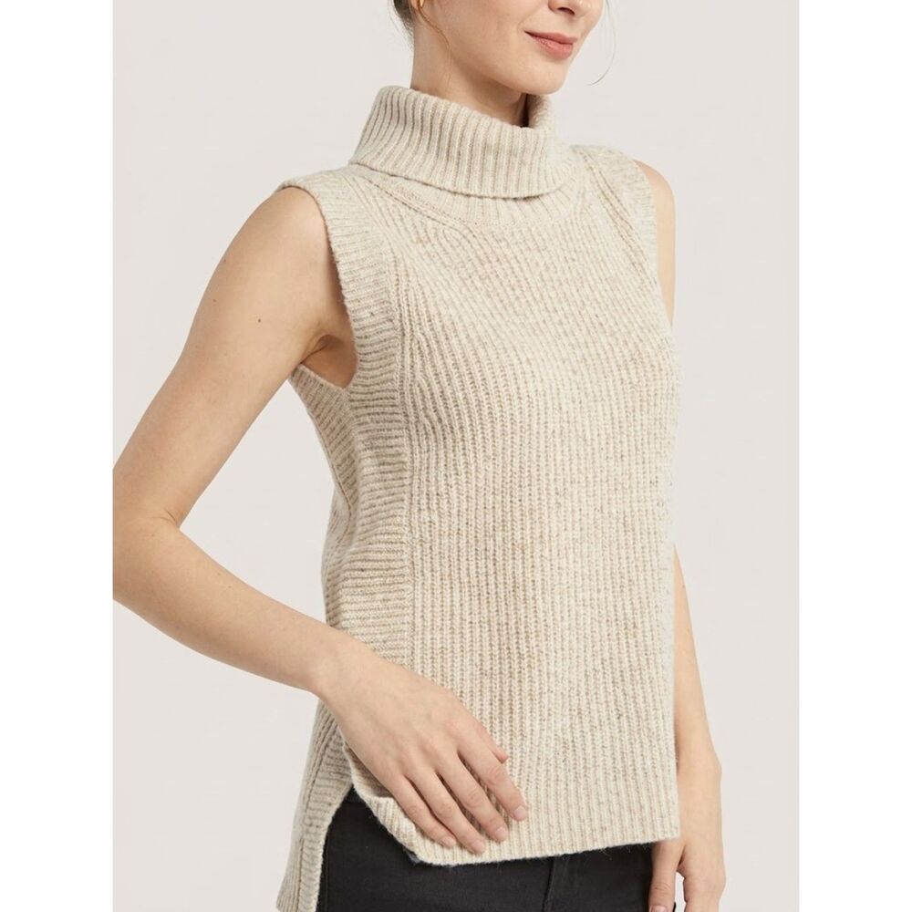Gentle Herd cream oatmeal size large yak wool turtleneck sweater sleeveless